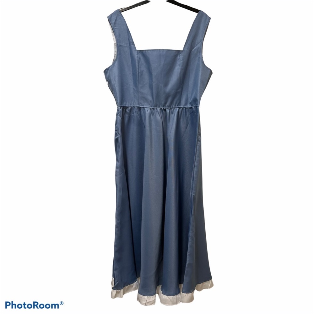 Blue Sleeveless Ruffle Hem Taffeta Midi Dress